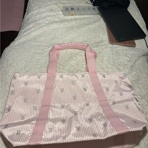 NWT Victoria’s Secret Pink Striped Tote Bag w/ VS logo in rhinestones